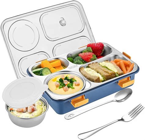 bento lunch box stainless steel with plastic lid|microwavable stainless steel lunch box.